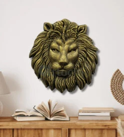 (22 Inches) Lion Face 3D Relief Mural Wall Art(22 Inches Lion Face 3d Relief Mural Wall Art In Golden Bronze)