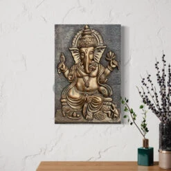 24X16 Inches Sitting Ganesha 3D Relief Mural Wall Art(24x16 Inches Sitting Ganesha 3d Relief Mural Wall Art Ready To Hang Wall Decor) -Artociti Sale Store 24x16 inches sitting ganesha 3d relief mural wall art 689