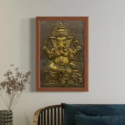 24X16 Inches Sitting Ganesha 3D Relief Mural Wall Art(24x16 Inches Sitting Ganesha 3d Relief Mural Wall Art Ready To Hang Wall Decor) -Artociti Sale Store 24x16 inches sitting ganesha 3d relief mural wall art 899