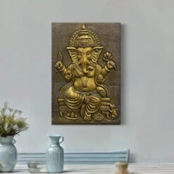 24X16 Inches Sitting Ganesha 3D Relief Mural Wall Art(24x16 Inches Sitting Ganesha 3d Relief Mural Wall Art Ready To Hang Wall Decor)