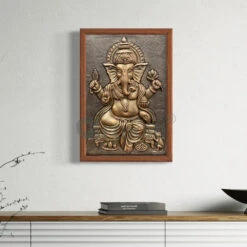 24X16 Inches Sitting Ganesha 3D Relief Mural Wall Art(24x16 Inches Sitting Ganesha 3d Relief Mural Wall Art Ready To Hang Wall Decor) -Artociti Sale Store 24x16 inches sitting ganesha 3d relief mural wall art 992