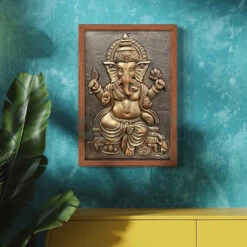 24X16 Inches Sitting Ganesha 3D Relief Mural Wall Art(24x16 Inches Sitting Ganesha 3d Relief Mural Wall Art Ready To Hang Wall Decor) -Artociti Sale Store 24x16 inches sitting ganesha 3d relief mural wall art 994