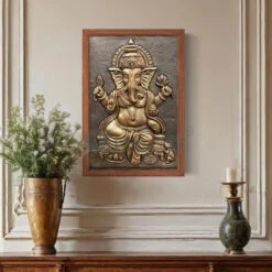24X16 Inches Sitting Ganesha 3D Relief Mural Wall Art(24x16 Inches Sitting Ganesha 3d Relief Mural Wall Art Ready To Hang Wall Decor) -Artociti Sale Store 24x16 inches sitting ganesha 3d relief mural wall art inch bronze framed 278