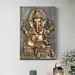 24X16 Inches Sitting Ganesha 3D Relief Mural Wall Art(24x16 Inches Sitting Ganesha 3d Relief Mural Wall Art Ready To Hang Wall Decor) -Artociti Sale Store 24x16 inches sitting ganesha 3d relief mural wall art inch bronze unframed 727