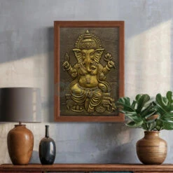 24X16 Inches Sitting Ganesha 3D Relief Mural Wall Art(24x16 Inches Sitting Ganesha 3d Relief Mural Wall Art Ready To Hang Wall Decor) -Artociti Sale Store 24x16 inches sitting ganesha 3d relief mural wall art inch gold framed 274