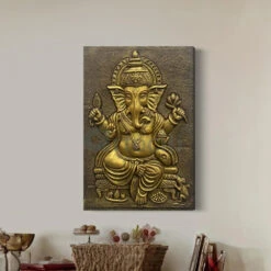 24X16 Inches Sitting Ganesha 3D Relief Mural Wall Art(24x16 Inches Sitting Ganesha 3d Relief Mural Wall Art Ready To Hang Wall Decor) -Artociti Sale Store 24x16 inches sitting ganesha 3d relief mural wall art inch gold unframed 863