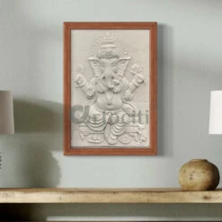 24X16 Inches Sitting Ganesha 3D Relief Mural Wall Art(24x16 Inches Sitting Ganesha 3d Relief Mural Wall Art Ready To Hang Wall Decor) -Artociti Sale Store 24x16 inches sitting ganesha 3d relief mural wall art inch white framed 495