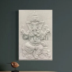24X16 Inches Sitting Ganesha 3D Relief Mural Wall Art(24x16 Inches Sitting Ganesha 3d Relief Mural Wall Art Ready To Hang Wall Decor) -Artociti Sale Store 24x16 inches sitting ganesha 3d relief mural wall art inch white unframed 871