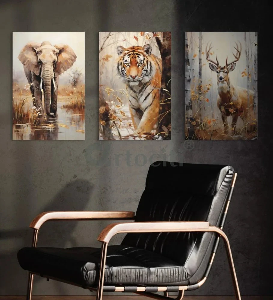 3-Piece Elephant, Deer, And Tiger Jungle Canvas Set(Wildlife Majesty 3 Piece Elephant Deer And Tiger Jungle Canvas Set) 5 3-Piece Elephant, Deer, And Tiger Jungle Canvas Set(Wildlife Majesty 3 Piece Elephant Deer And Tiger Jungle Canvas Set) - Image 3