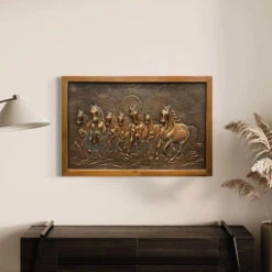 3X2 Feet 7 Horse 3D Relief Mural Wall Art(3x2 Feet 7 Horse 3d Relief Mural Wall Art Ready To Hang) 27 3X2 Feet 7 Horse 3D Relief Mural Wall Art(3x2 Feet 7 Horse 3d Relief Mural Wall Art Ready To Hang) -Artociti Sale Store 3x2 feet 7 horse 3d relief mural wall art bronze framed 499