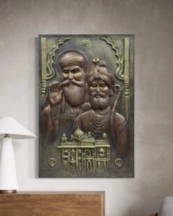 3X2 Feet Guru Nanak And Guru Gobind Singh 3D Relief Mural Wall Art(Guru Nanak And Guru Gobind Singh 3d Relief Mural Wall Art Ready To Hang) -Artociti Sale Store 3x2 feet guru nanak and gobind singh 3d relief mural wall art golden temple 678