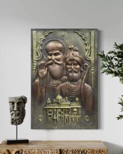 3X2 Feet Guru Nanak And Guru Gobind Singh 3D Relief Mural Wall Art(Guru Nanak And Guru Gobind Singh 3d Relief Mural Wall Art Ready To Hang) -Artociti Sale Store 3x2 feet guru nanak and gobind singh 3d relief mural wall art golden temple 848