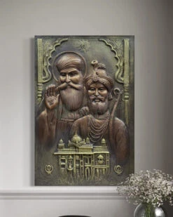 3X2 Feet Guru Nanak And Guru Gobind Singh 3D Relief Mural Wall Art(Guru Nanak And Guru Gobind Singh 3d Relief Mural Wall Art Ready To Hang) -Artociti Sale Store 3x2 feet guru nanak and gobind singh 3d relief mural wall art golden temple 965