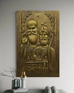 3X2 Feet Guru Nanak And Guru Gobind Singh 3D Relief Mural Wall Art(Guru Nanak And Guru Gobind Singh 3d Relief Mural Wall Art Ready To Hang) -Artociti Sale Store 3x2 feet guru nanak and gobind singh 3d relief mural wall art unframed gold golden temple 873