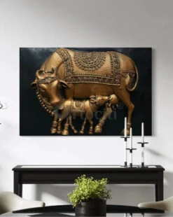 3X2 Feet Kamdhenu The Sacred Cow 3d Relief Mural(3x2 Feet Kamdhenu The Sacred Cow 3d Relief Mural) -Artociti Sale Store 3x2 feet kamdhenu the sacred cow 3d relief mural 2x3 unframe bronze 453