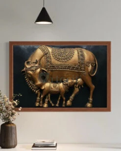3X2 Feet Kamdhenu The Sacred Cow 3d Relief Mural(3x2 Feet Kamdhenu The Sacred Cow 3d Relief Mural) -Artociti Sale Store 3x2 feet kamdhenu the sacred cow 3d relief mural 558