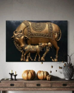 3X2 Feet Kamdhenu The Sacred Cow 3d Relief Mural(3x2 Feet Kamdhenu The Sacred Cow 3d Relief Mural)
