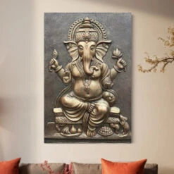 3x2 Feet Sitting Ganesha 3D Relief Mural Wall Art(Ganesha 3d Relief Mural Wall Art)