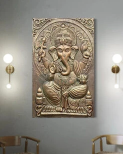 3x2 Feet Sitting Ganesha Relief Mural Wall Art(3d Ganesha Painting Relief Mural Golden) -Artociti Sale Store 3x2 feet sitting ganesha relief mural wall art decor 165