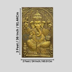 3x2 Feet Sitting Ganesha Relief Mural Wall Art(3d Ganesha Painting Relief Mural Golden) -Artociti Sale Store 3x2 feet sitting ganesha relief mural wall art decor 193