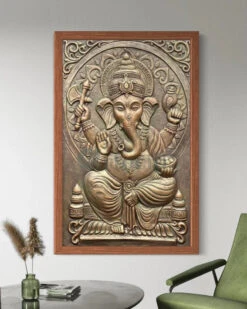 3x2 Feet Sitting Ganesha Relief Mural Wall Art(3d Ganesha Painting Relief Mural Golden) -Artociti Sale Store 3x2 feet sitting ganesha relief mural wall art decor 216