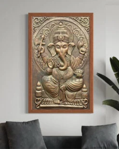 3x2 Feet Sitting Ganesha Relief Mural Wall Art(3d Ganesha Painting Relief Mural Golden) -Artociti Sale Store 3x2 feet sitting ganesha relief mural wall art decor 577