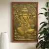 3x2 Feet Sitting Ganesha Relief Mural Wall Art(3d Ganesha Painting Relief Mural Golden) 2 3x2 Feet Sitting Ganesha Relief Mural Wall Art(3d Ganesha Painting Relief Mural Golden) -Artociti Sale Store 3x2 feet sitting ganesha relief mural wall art decor 759