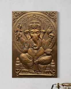 3x2 Feet Sitting Ganesha Relief Mural Wall Art(3d Ganesha Painting Relief Mural Golden) -Artociti Sale Store 3x2 feet sitting ganesha relief mural wall art decor 893
