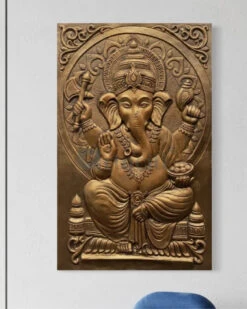 3x2 Feet Sitting Ganesha Relief Mural Wall Art(3d Ganesha Painting Relief Mural Golden) -Artociti Sale Store 3x2 feet sitting ganesha relief mural wall art decor 990