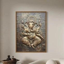 4x3 Feet Dancing Ganesha 3D Relief Mural Wall Art(Large Size Lord Ganesha 3d Wallart Relief Mural) 27 4x3 Feet Dancing Ganesha 3D Relief Mural Wall Art(Large Size Lord Ganesha 3d Wallart Relief Mural) -Artociti Sale Store 4x3 feet dancing ganesha 3d relief mural wall art bronze framed decor 224