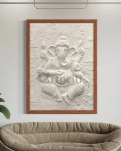 4x3 Feet Dancing Ganesha 3D Relief Mural Wall Art(Large Size Lord Ganesha 3d Wallart Relief Mural) 35 4x3 Feet Dancing Ganesha 3D Relief Mural Wall Art(Large Size Lord Ganesha 3d Wallart Relief Mural) -Artociti Sale Store 4x3 feet dancing ganesha 3d relief mural wall art white framed decor 694