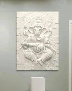 4x3 Feet Dancing Ganesha 3D Relief Mural Wall Art(Large Size Lord Ganesha 3d Wallart Relief Mural) 37 4x3 Feet Dancing Ganesha 3D Relief Mural Wall Art(Large Size Lord Ganesha 3d Wallart Relief Mural) -Artociti Sale Store 4x3 feet dancing ganesha 3d relief mural wall art white unframed ready to hang decor 851