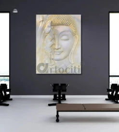 4x3 Feet Large Size 3D Buddha With Green Leaves Relief Mural Wall Art(4x3 Feet Large Size 3d Buddha Relief Mural Wall Art Ready To Hang) -Artociti Sale Store 4x3 feet large size 3d buddha with green leaves relief mural wall art decor 772