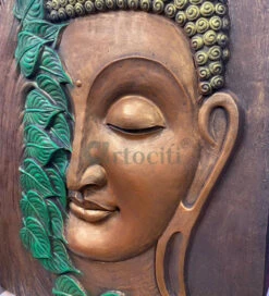 4x3 Feet Large Size 3D Buddha With Green Leaves Relief Mural Wall Art(4x3 Feet Large Size 3d Buddha Relief Mural Wall Art Ready To Hang) -Artociti Sale Store 4x3 feet large size 3d buddha with green leaves relief mural wall art decor 882