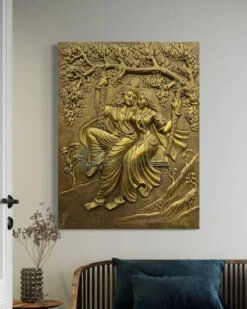 4X3 Feet Radha Krishna 3D Relief Mural Wall Art(4x3 Feet Radha Krishna 3d Relief Mural Wall Art) -Artociti Sale Store 4x3 feet radha krishna 3d relief mural wall art golden frameless 554