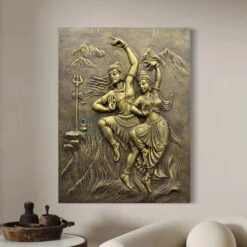 4x3 Feet Shiva Parvati 3D Relief Mural Wall Art(4x3 Feet Shiv Parvati 3d Relief Mural Wall Art Dancing God Dancing Shiv Ji And Parvati) 36 4x3 Feet Shiva Parvati 3D Relief Mural Wall Art(4x3 Feet Shiv Parvati 3d Relief Mural Wall Art Dancing God Dancing Shiv Ji And Parvati) -Artociti Sale Store 4x3 feet shiva parvati 3d relief mural wall art unframed gold 294
