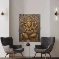 4x3 Feet Sitting Ganesha 3D Elevation Relief Mural Wall Art(Large Size 4x3 Feet Lord Ganesha 3d Elevation Relief Mural Wall Art) -Artociti Sale Store 4x3 feet sitting ganesha 3d elevation relief mural wall art bronze frameless ready to hang decor 843