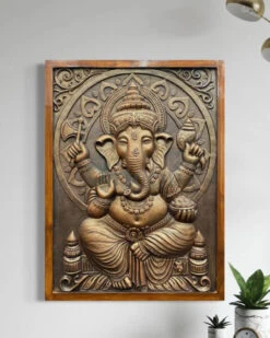 4x3 Feet Sitting Ganesha 3D Elevation Relief Mural Wall Art(Large Size 4x3 Feet Lord Ganesha 3d Elevation Relief Mural Wall Art) -Artociti Sale Store 4x3 feet sitting ganesha 3d elevation relief mural wall art decor 152