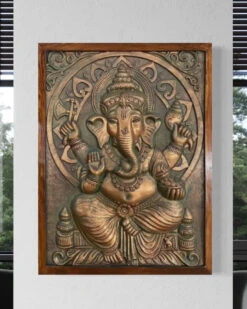 4x3 Feet Sitting Ganesha 3D Elevation Relief Mural Wall Art(Large Size 4x3 Feet Lord Ganesha 3d Elevation Relief Mural Wall Art) -Artociti Sale Store 4x3 feet sitting ganesha 3d elevation relief mural wall art decor 372