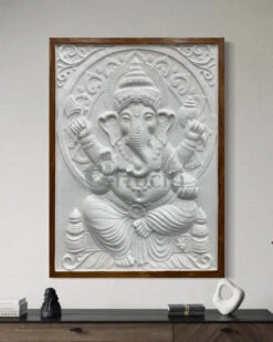 4x3 Feet Sitting Ganesha 3D Elevation Relief Mural Wall Art(Large Size 4x3 Feet Lord Ganesha 3d Elevation Relief Mural Wall Art) -Artociti Sale Store 4x3 feet sitting ganesha 3d elevation relief mural wall art decor 638