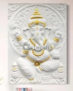 4x3 Feet Sitting Ganesha 3D Elevation Relief Mural Wall Art(Large Size 4x3 Feet Lord Ganesha 3d Elevation Relief Mural Wall Art) -Artociti Sale Store 4x3 feet sitting ganesha 3d elevation relief mural wall art decor 710