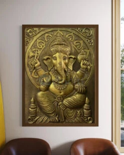 4x3 Feet Sitting Ganesha 3D Elevation Relief Mural Wall Art(Large Size 4x3 Feet Lord Ganesha 3d Elevation Relief Mural Wall Art) -Artociti Sale Store 4x3 feet sitting ganesha 3d elevation relief mural wall art decor 732