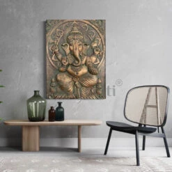 4x3 Feet Sitting Ganesha 3D Elevation Relief Mural Wall Art(Large Size 4x3 Feet Lord Ganesha 3d Elevation Relief Mural Wall Art) -Artociti Sale Store 4x3 feet sitting ganesha 3d elevation relief mural wall art decor 736