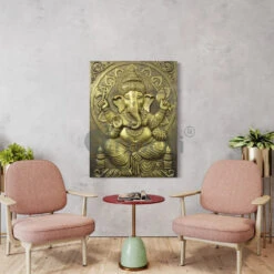 4x3 Feet Sitting Ganesha 3D Elevation Relief Mural Wall Art(Large Size 4x3 Feet Lord Ganesha 3d Elevation Relief Mural Wall Art) -Artociti Sale Store 4x3 feet sitting ganesha 3d elevation relief mural wall art decor 859