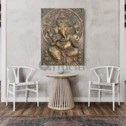 4x3 Feet Sitting Ganesha 3D Elevation Relief Mural Wall Art(Large Size 4x3 Feet Lord Ganesha 3d Elevation Relief Mural Wall Art) -Artociti Sale Store 4x3 feet sitting ganesha 3d elevation relief mural wall art decor 961