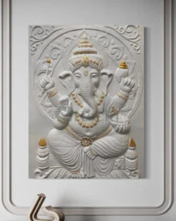 4x3 Feet Sitting Ganesha 3D Elevation Relief Mural Wall Art(Large Size 4x3 Feet Lord Ganesha 3d Elevation Relief Mural Wall Art)