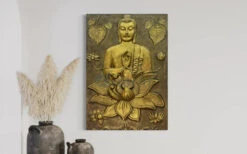 5X3.5 Feet Blessing Buddha With Lotus 3D Relief Mural(4 5x3 Feet Blessing Buddha With Lotus 3d Relief Mural) -Artociti Sale Store 5x3 5 feet blessing buddha with lotus 3d relief mural wall decor 144