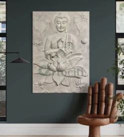 5X3.5 Feet Blessing Buddha With Lotus 3D Relief Mural(4 5x3 Feet Blessing Buddha With Lotus 3d Relief Mural) -Artociti Sale Store 5x3 5 feet blessing buddha with lotus 3d relief mural wall decor 912