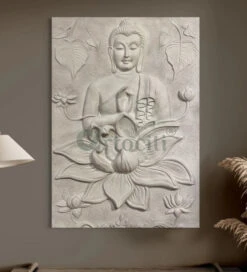 5X3.5 Feet Blessing Buddha With Lotus 3D Relief Mural(4 5x3 Feet Blessing Buddha With Lotus 3d Relief Mural)