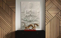 5X3.5 Feet Blessing Buddha With Lotus 3D Relief Mural(4 5x3 Feet Blessing Buddha With Lotus 3d Relief Mural) -Artociti Sale Store 5x3 5 feet blessing buddha with lotus 3d relief mural white wall decor 822